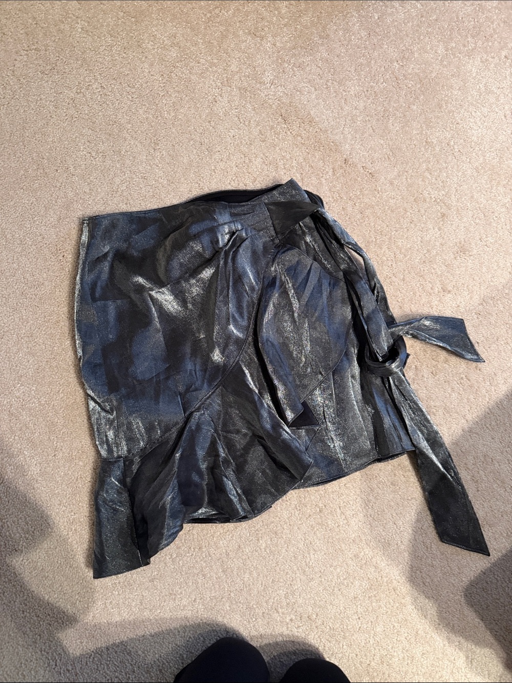 cinq a sept Metallic Black Wrap Mini Skirt 0